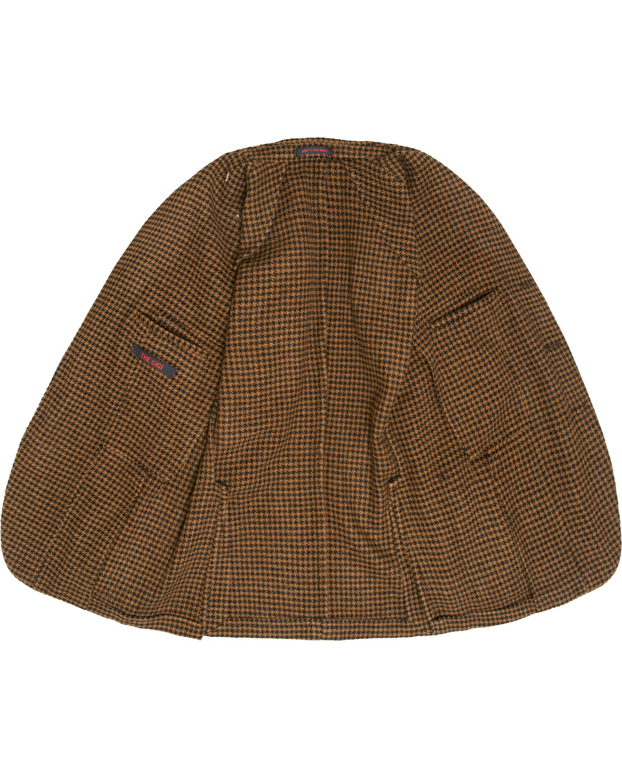 Hombres | Blazers | The Gigi | Art Garment Dyed Houndstooth Shetland Blazer Dark Brown