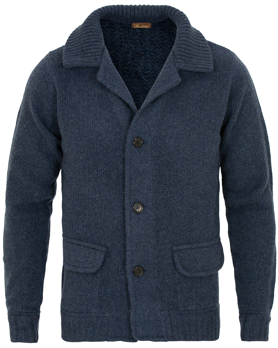 Hombres | Jerséis y prendas de punto | Stenströms | Merino Wool Knitted Cardigan Navy