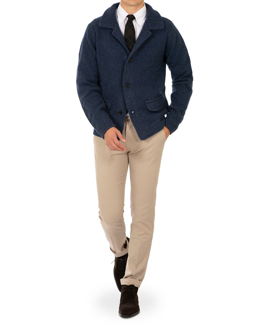 Hombres | Jerséis y prendas de punto | Stenströms | Merino Wool Knitted Cardigan Navy