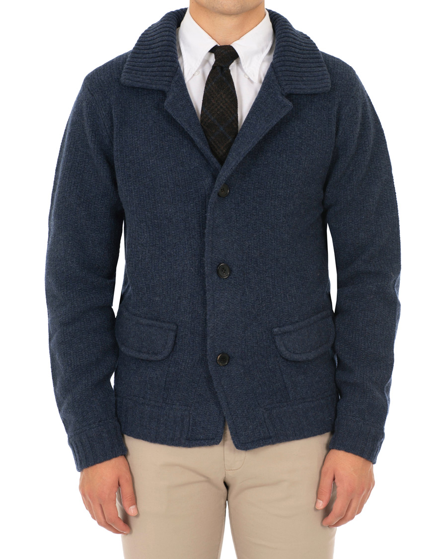 Hombres | Jerséis y prendas de punto | Stenströms | Merino Wool Knitted Cardigan Navy