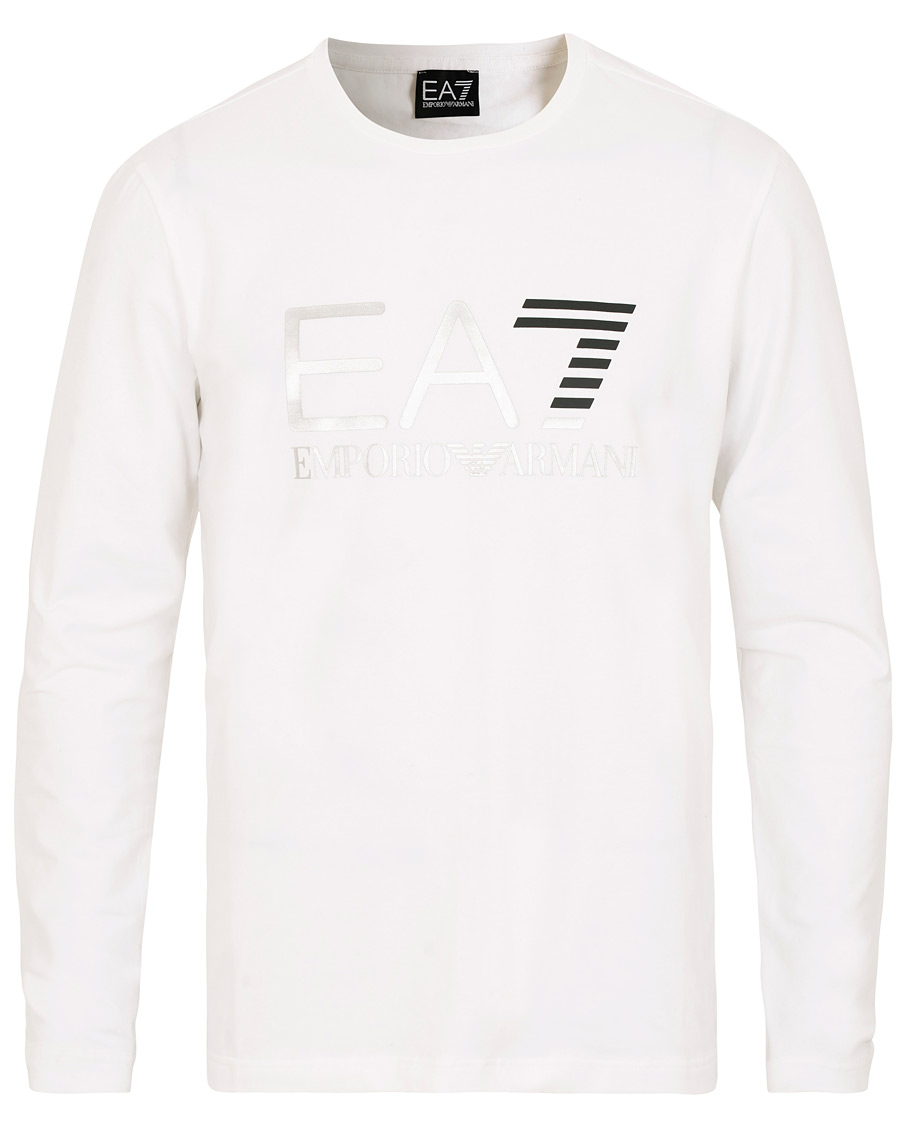 Hombres | Camisetas | EA7 | Train Logo Crew Neck Long Sleeve Tee White