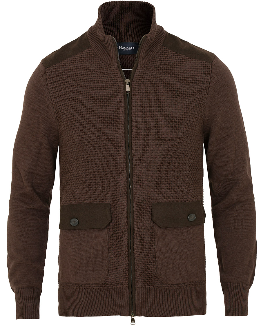 Hombres | Jerséis y prendas de punto | Hackett | Flannel Textured Full Zip Brown