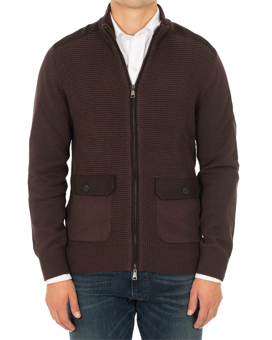 Hombres | Jerséis y prendas de punto | Hackett | Flannel Textured Full Zip Brown