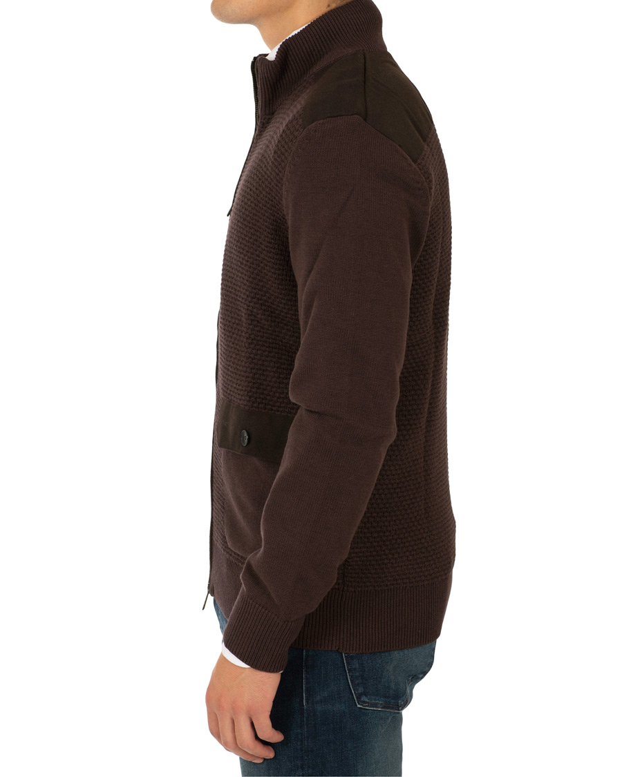 Hombres | Jerséis y prendas de punto | Hackett | Flannel Textured Full Zip Brown