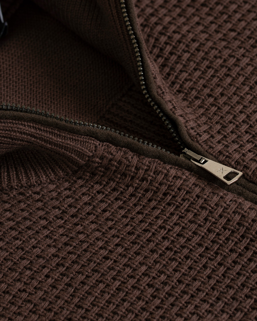 Hombres | Jerséis y prendas de punto | Hackett | Flannel Textured Full Zip Brown