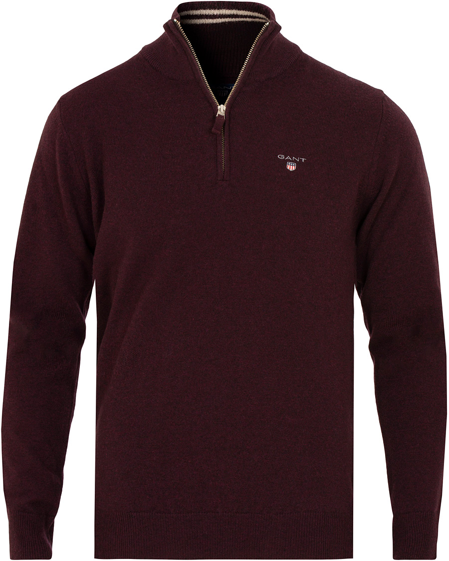 Hombres | Jerséis y prendas de punto | Gant | Superfine Lambswool Half Zip Dark Burgundy Melange