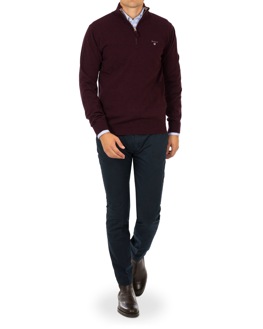 Hombres | Jerséis y prendas de punto | Gant | Superfine Lambswool Half Zip Dark Burgundy Melange