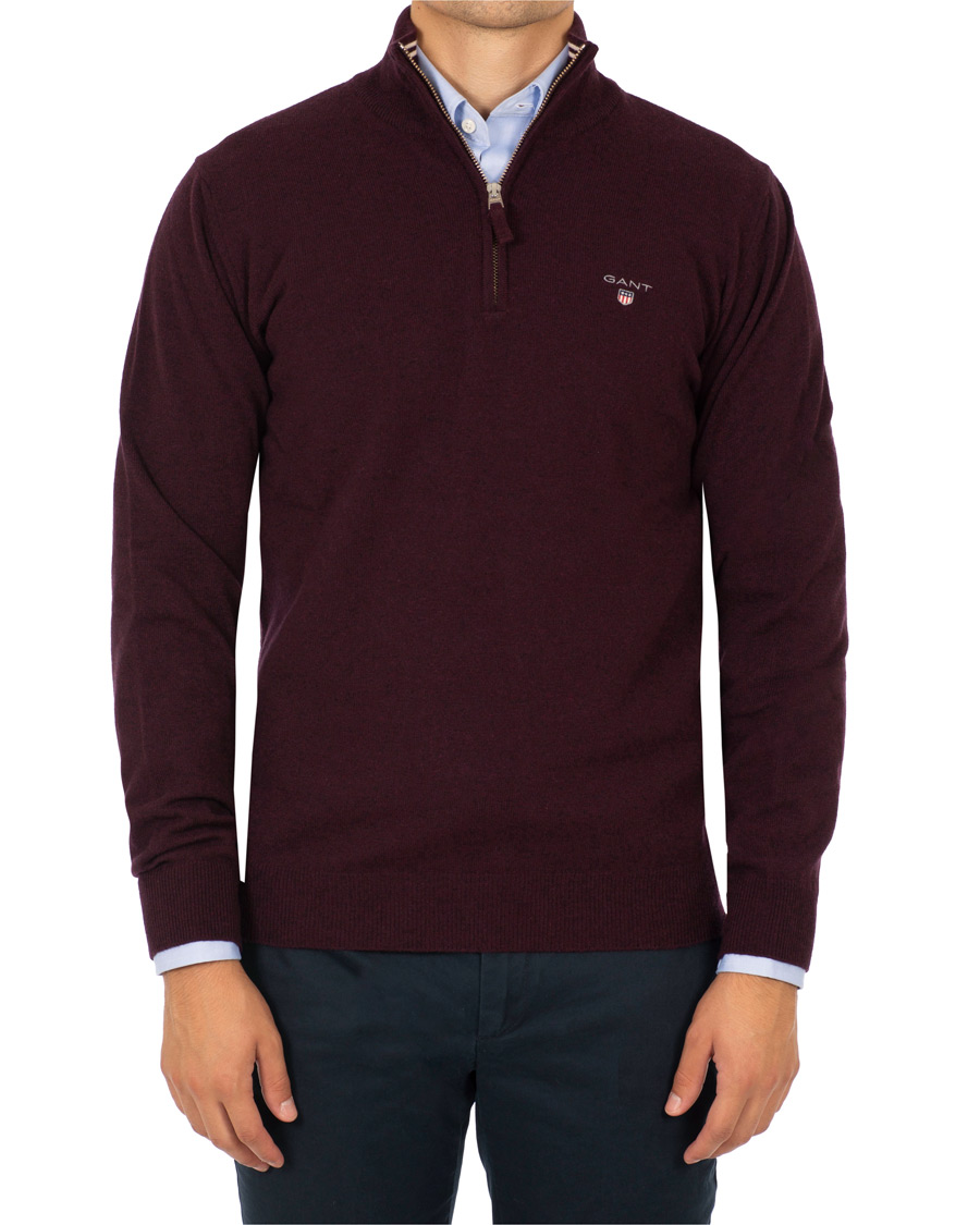 Hombres | Jerséis y prendas de punto | Gant | Superfine Lambswool Half Zip Dark Burgundy Melange