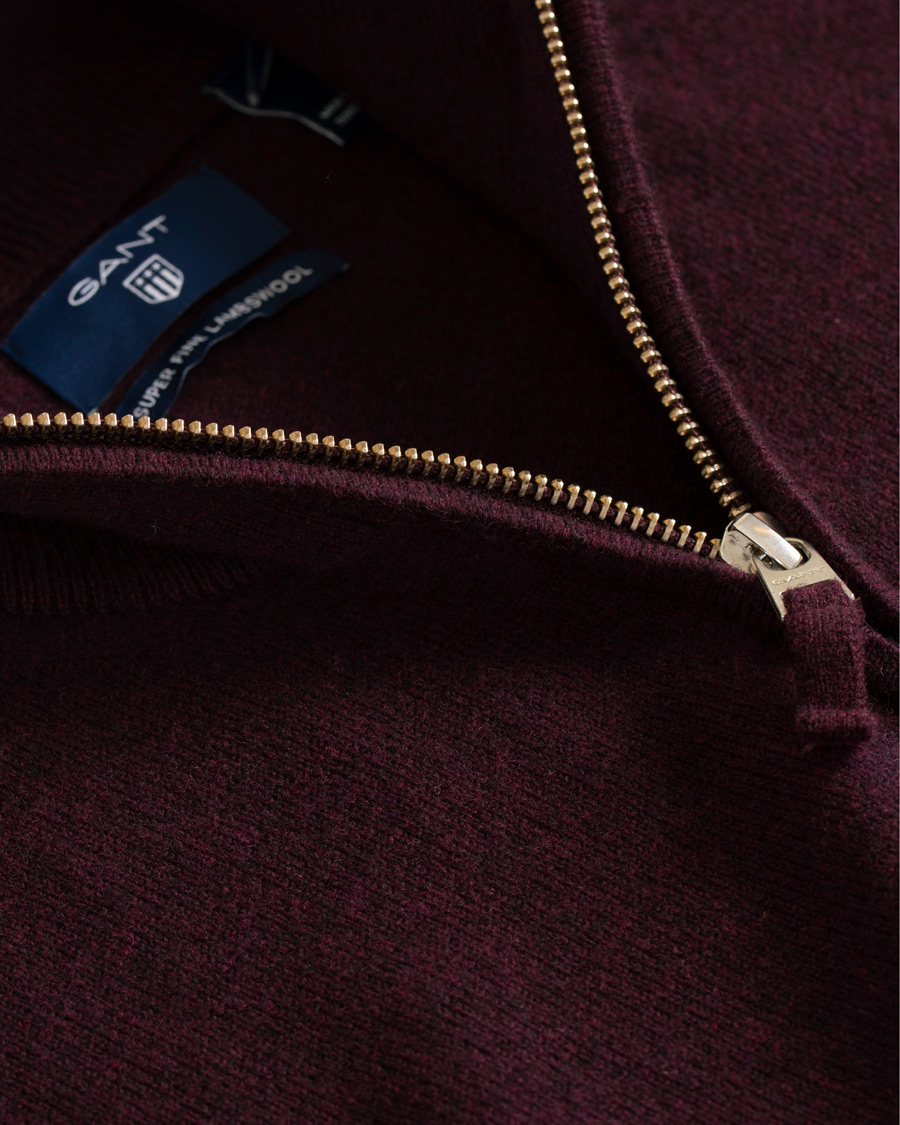 Hombres | Jerséis y prendas de punto | Gant | Superfine Lambswool Half Zip Dark Burgundy Melange