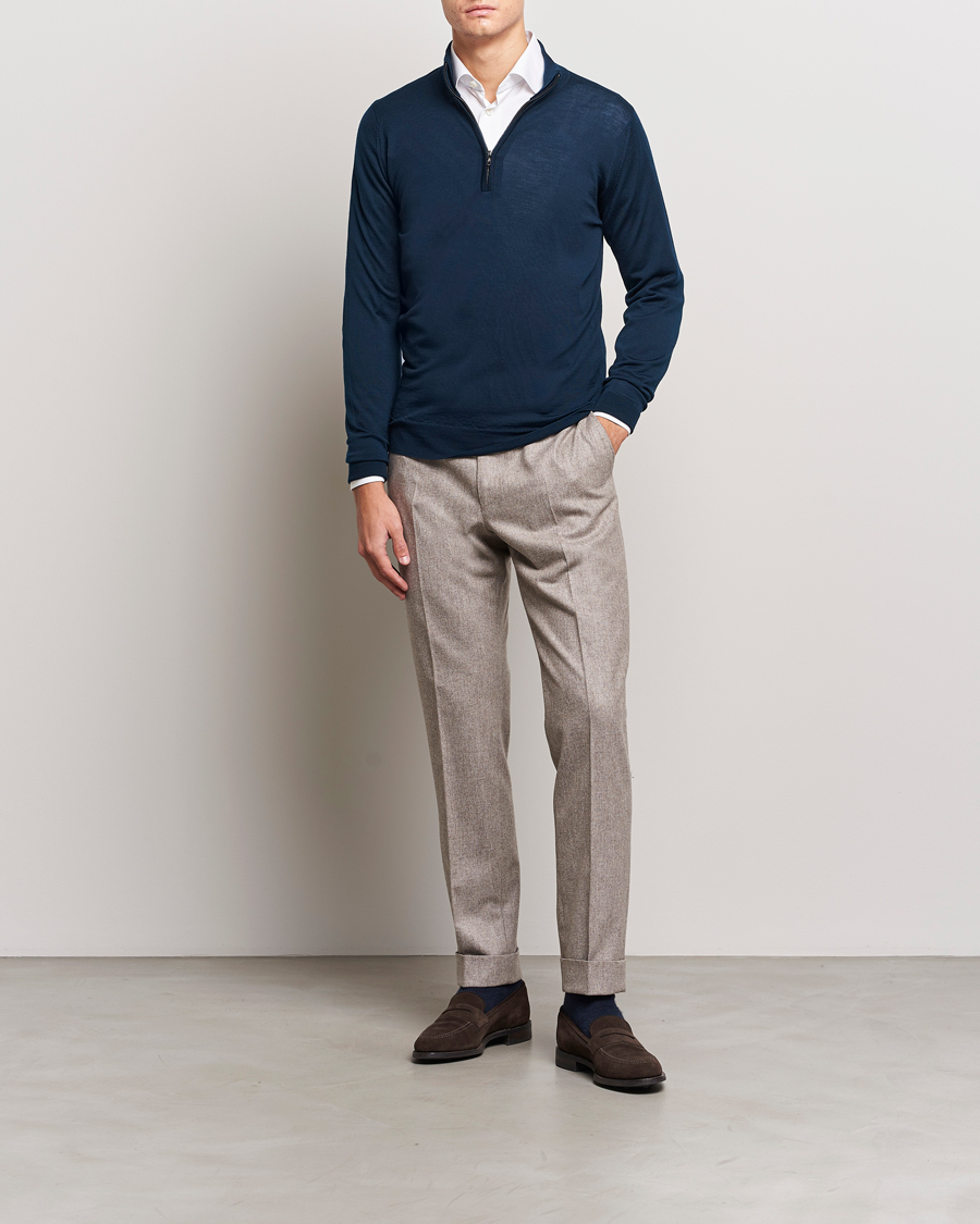 Hombres | Jerséis y prendas de punto | John Smedley | Barrow Extra Fine Merino Half Zip Orion Green