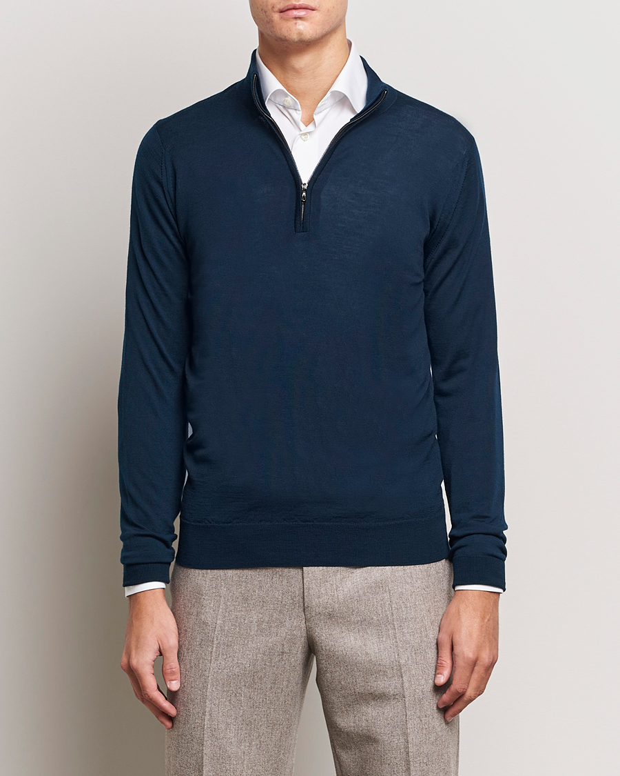 Hombres | Jerséis y prendas de punto | John Smedley | Barrow Extra Fine Merino Half Zip Orion Green