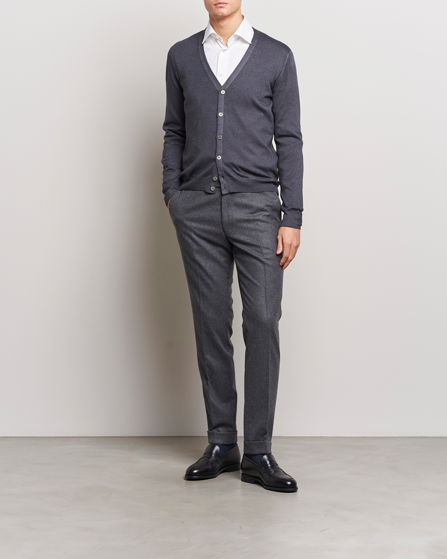 Hombres | Jerséis y prendas de punto | Gran Sasso | Vintage Merino Fashion Fit Cardigan Charcoal
