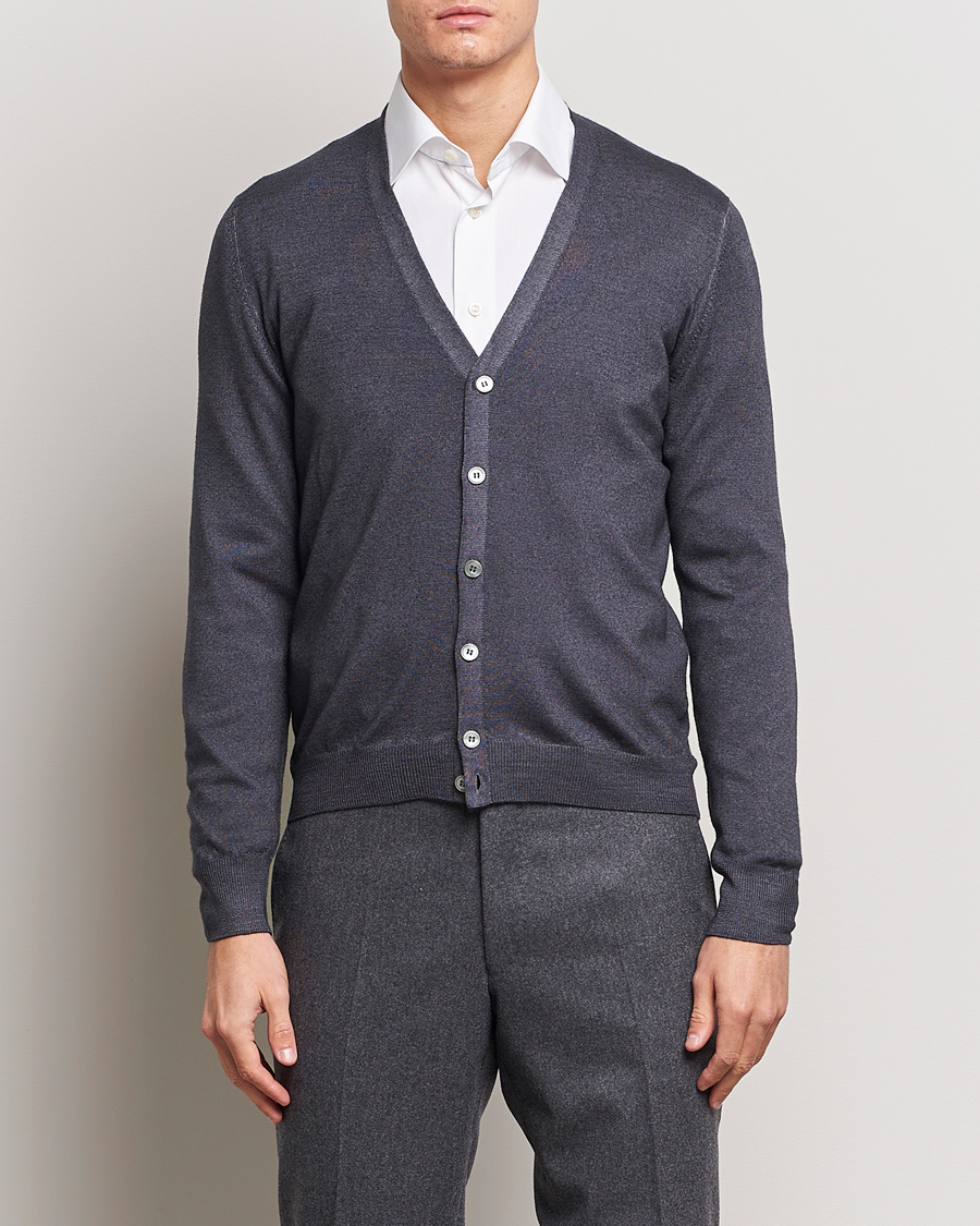 Hombres | Jerséis y prendas de punto | Gran Sasso | Vintage Merino Fashion Fit Cardigan Charcoal