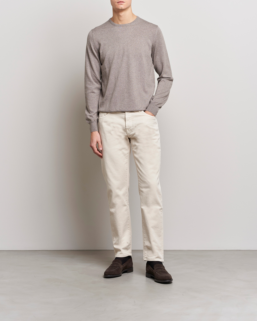 Hombres | Jerséis y prendas de punto | Gran Sasso | Merino Fashion Fit Crew Neck Pullover Beige