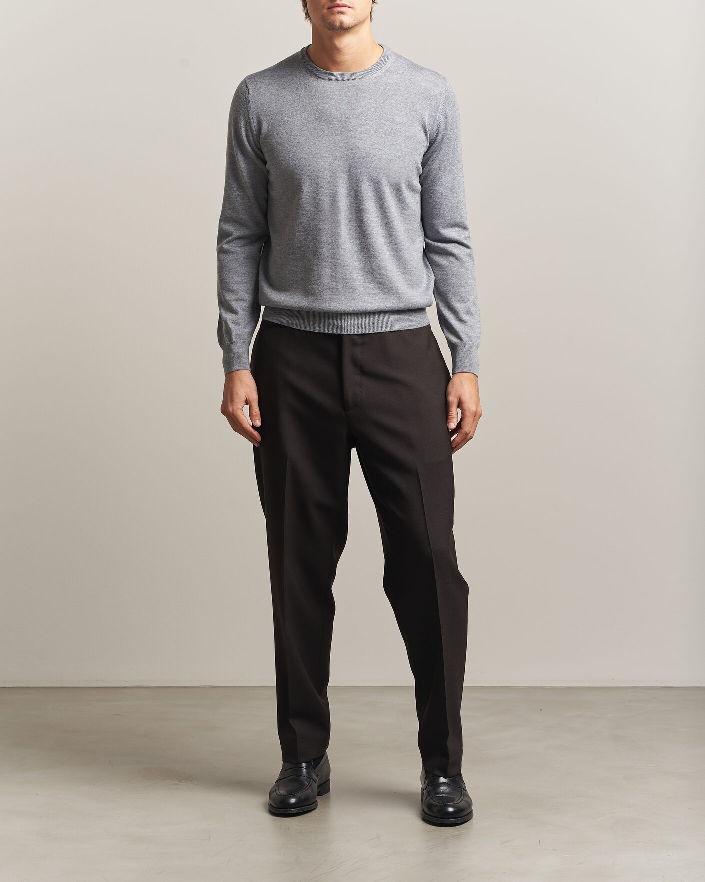 Hombres | Jerséis y prendas de punto | Gran Sasso | Merino Fashion Fit Crew Neck Pullover Light Grey