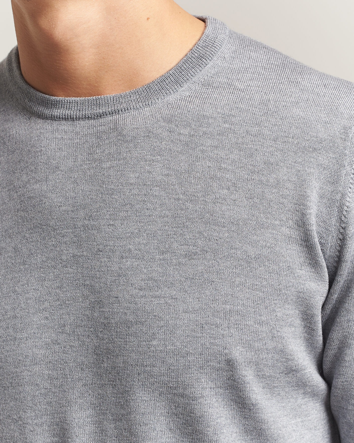 Hombres | Jerséis y prendas de punto | Gran Sasso | Merino Fashion Fit Crew Neck Pullover Light Grey