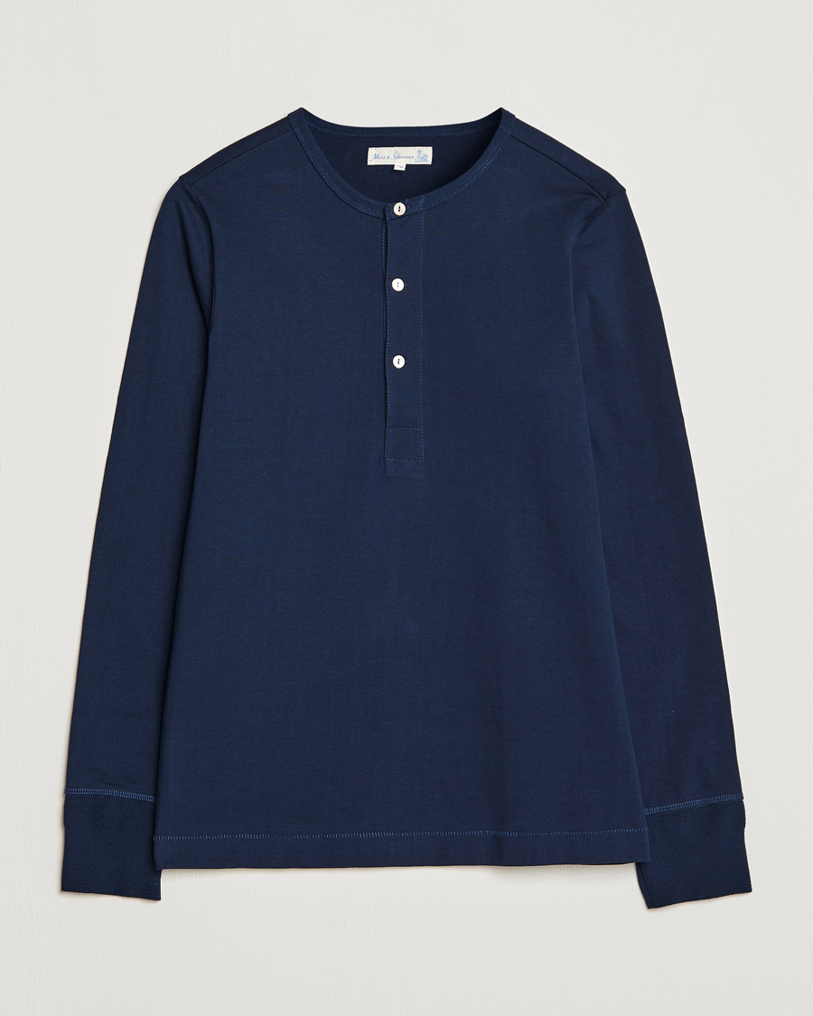 Hombres | Jerséis y prendas de punto | Merz b. Schwanen | Classic Organic Cotton Henley Sweater Ink Blue