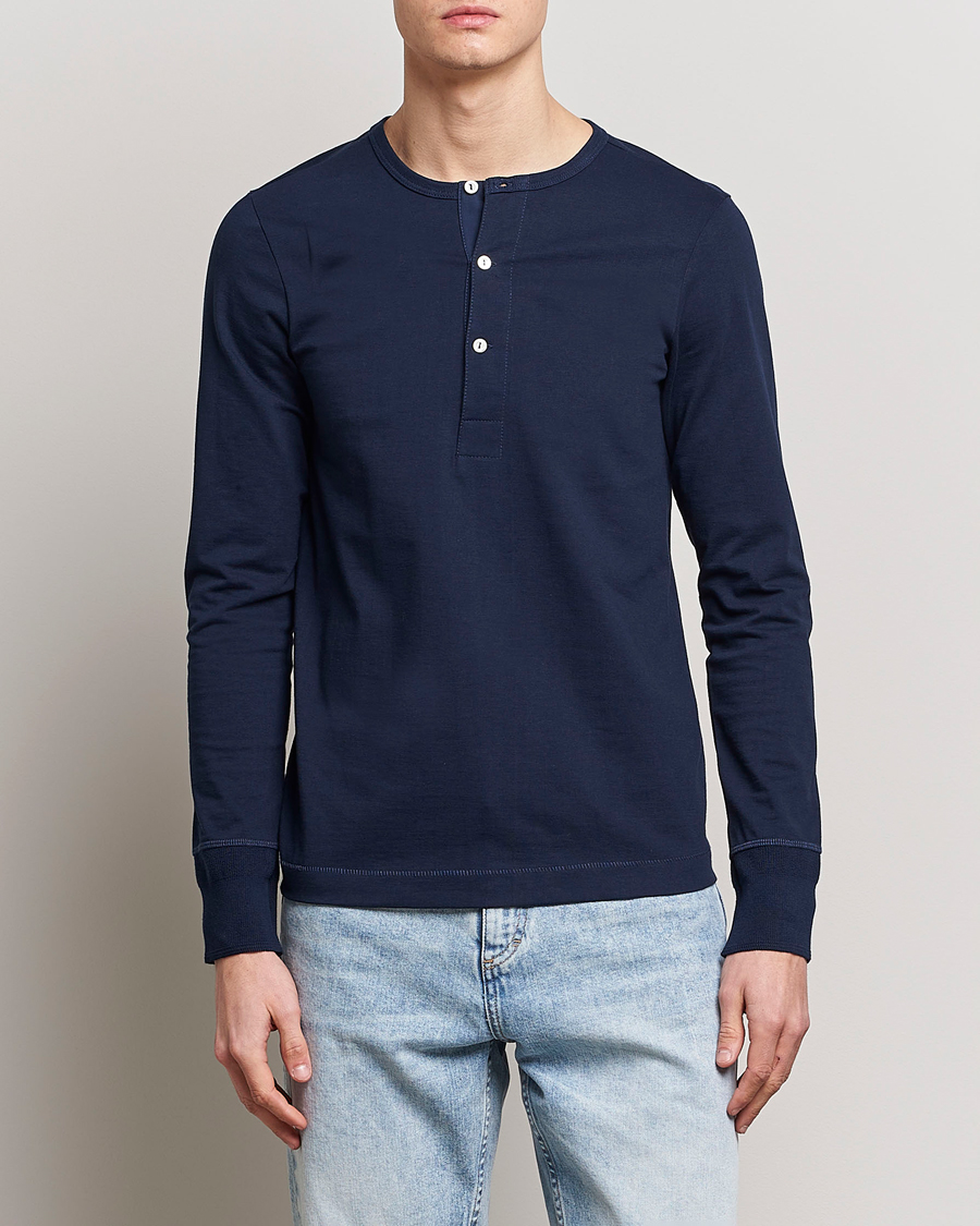 Hombres | Jerséis y prendas de punto | Merz b. Schwanen | Classic Organic Cotton Henley Sweater Ink Blue