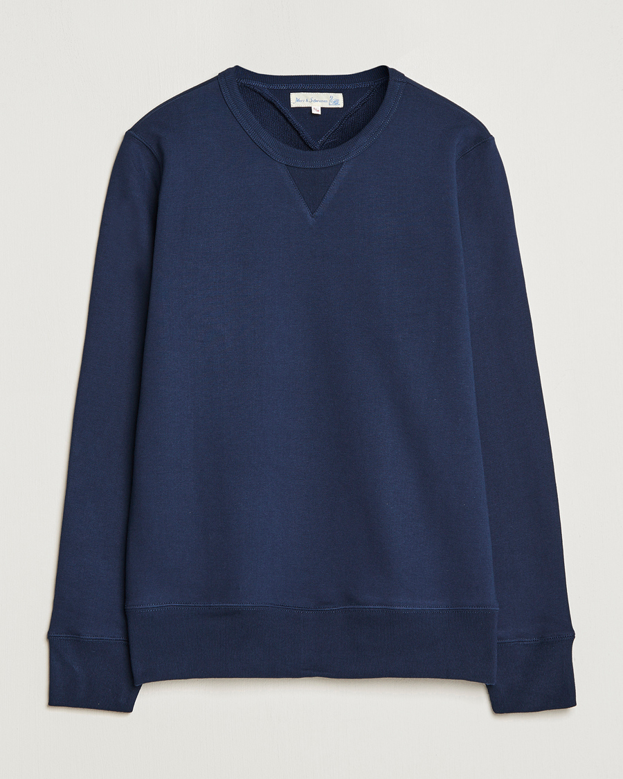 Hombres | Jerséis y prendas de punto | Merz b. Schwanen | Organic Cotton Crew Neck Sweat Ink Blue
