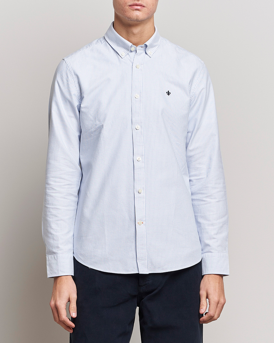 Hombres | Camisas oxford | Morris | Oxford Striped Button Down Cotton Shirt Light Blue