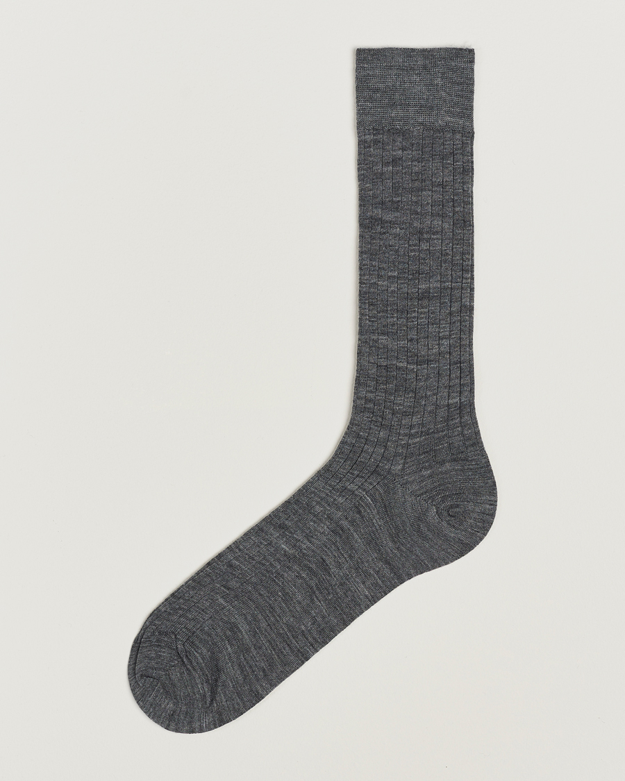 Hombres | Ropa interior y calcetines | Bresciani | Wool/Nylon Ribbed Short Socks Medium Grey