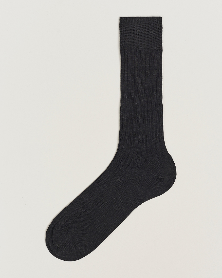 Hombres | Ropa interior y calcetines | Bresciani | Wool/Nylon Ribbed Short Socks Anthracite