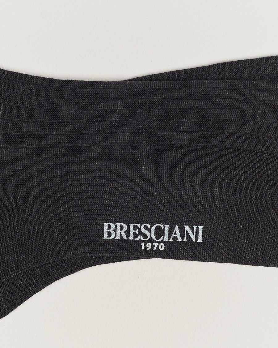 Hombres | Calcetines lana merino | Bresciani | Wool/Nylon Ribbed Short Socks Anthracite