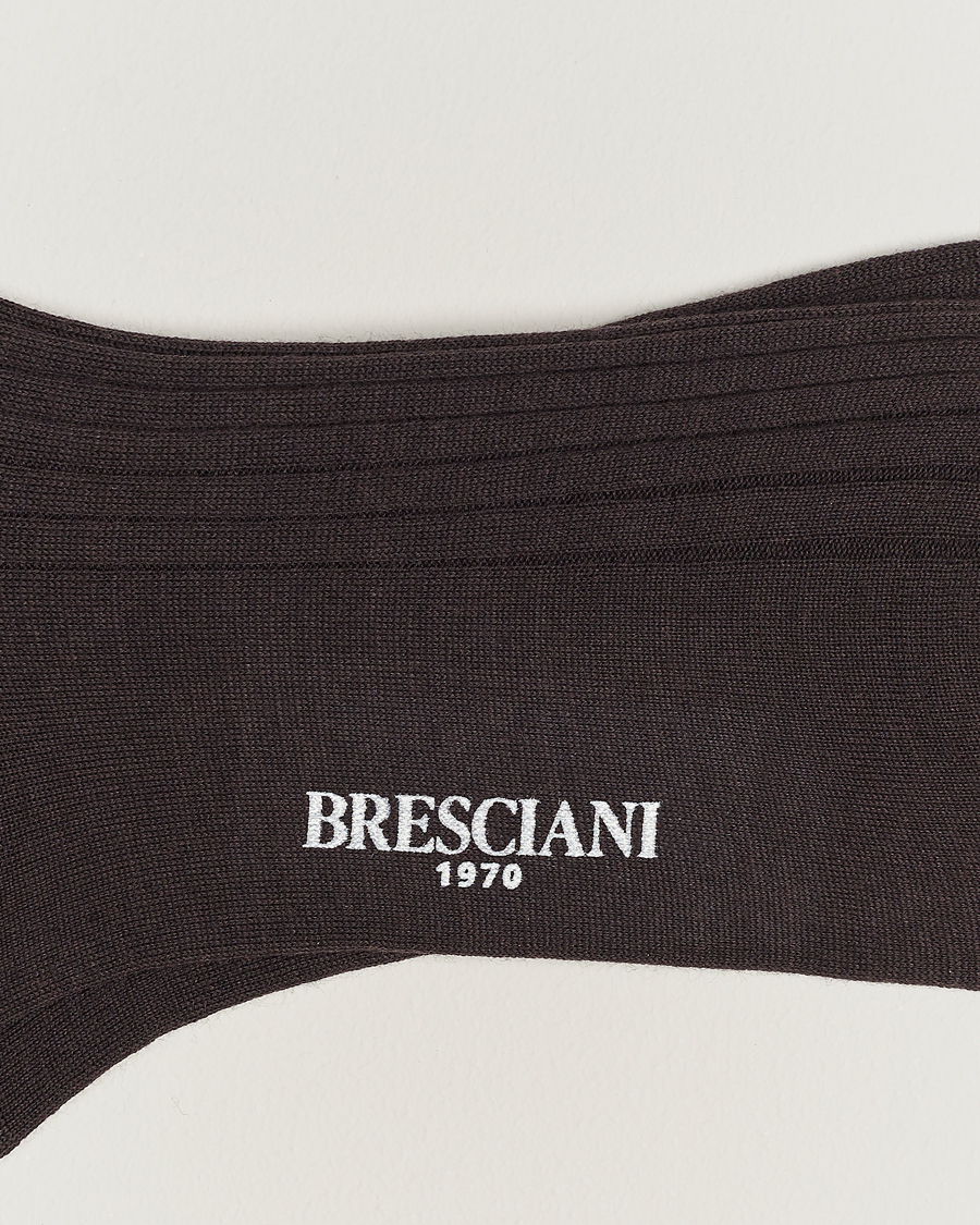 Hombres | Calcetines lana merino | Bresciani | Wool/Nylon Ribbed Short Socks Brown