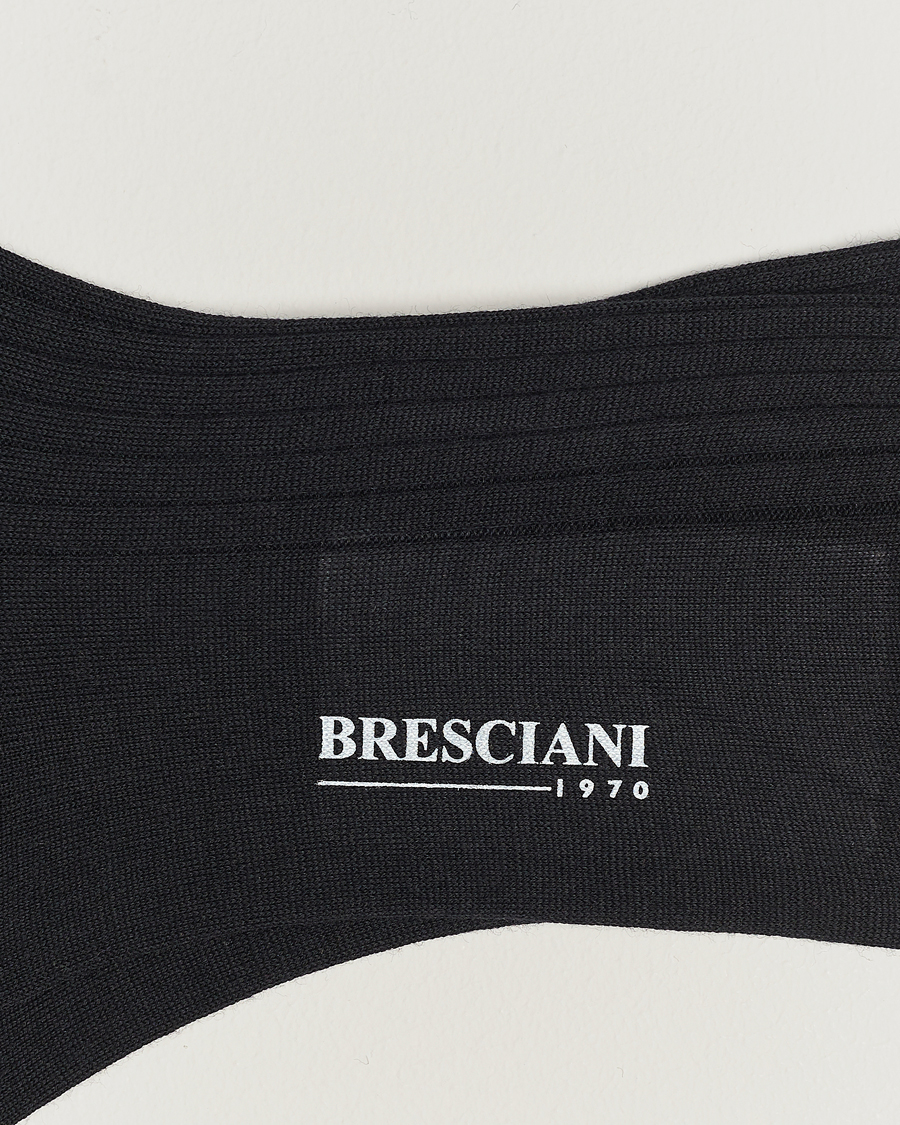 Hombres | Calcetines lana merino | Bresciani | Wool/Nylon Ribbed Short Socks Black
