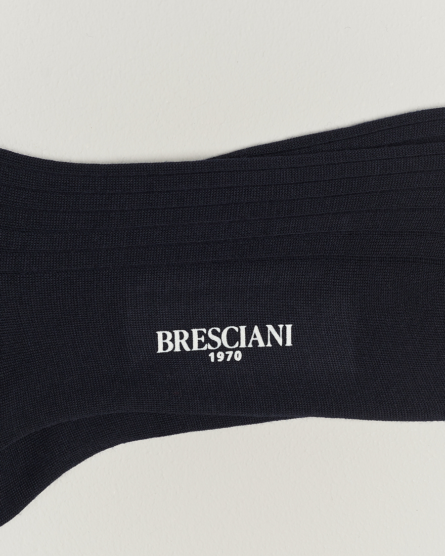 Hombres | Italian Department | Bresciani | Wool/Nylon Ribbed Short Socks Navy