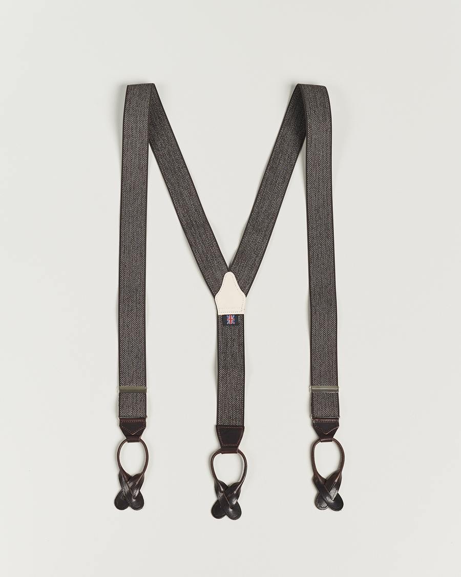 Hombres | Albert Thurston Elastic Herringbone Braces 35mm Brown | Albert Thurston | Elastic Herringbone Braces 35mm Brown