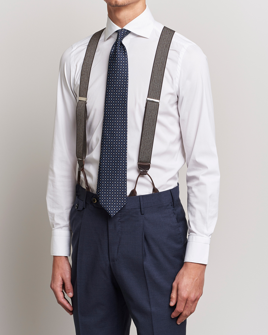 Hombres | Albert Thurston Elastic Herringbone Braces 35mm Brown | Albert Thurston | Elastic Herringbone Braces 35mm Brown