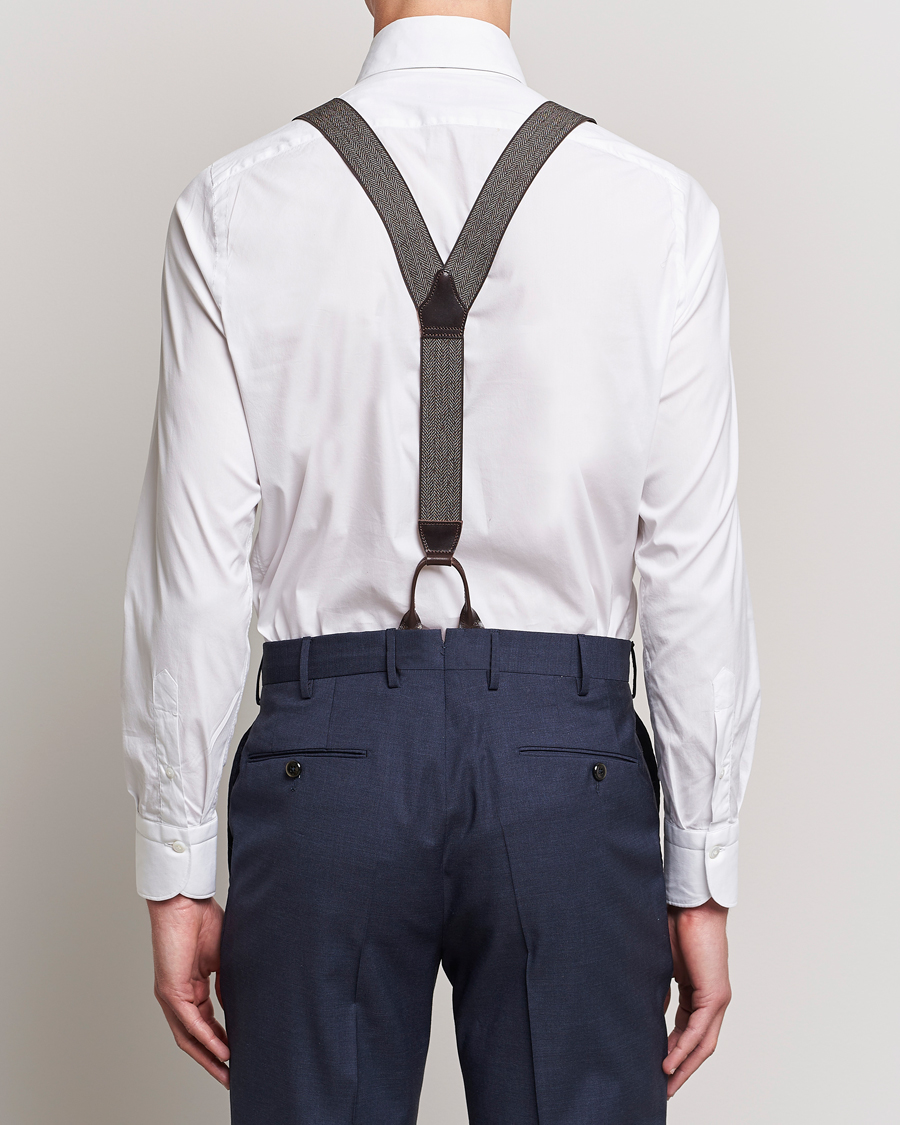 Hombres | Albert Thurston Elastic Herringbone Braces 35mm Brown | Albert Thurston | Elastic Herringbone Braces 35mm Brown