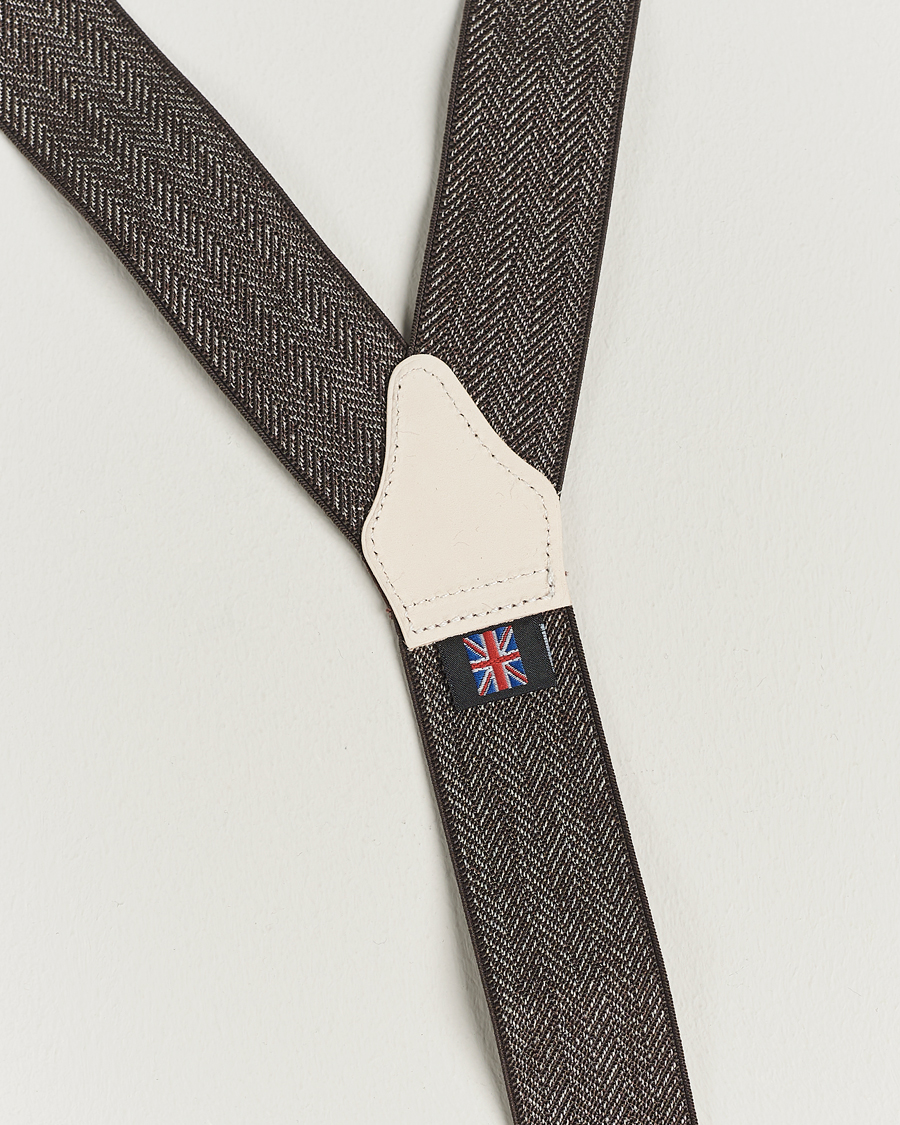 Hombres | Albert Thurston Elastic Herringbone Braces 35mm Brown | Albert Thurston | Elastic Herringbone Braces 35mm Brown