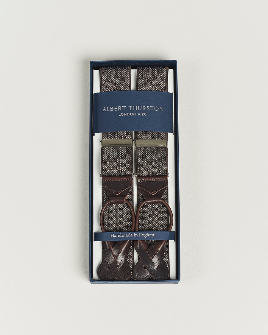 Hombres | Albert Thurston Elastic Herringbone Braces 35mm Brown | Albert Thurston | Elastic Herringbone Braces 35mm Brown