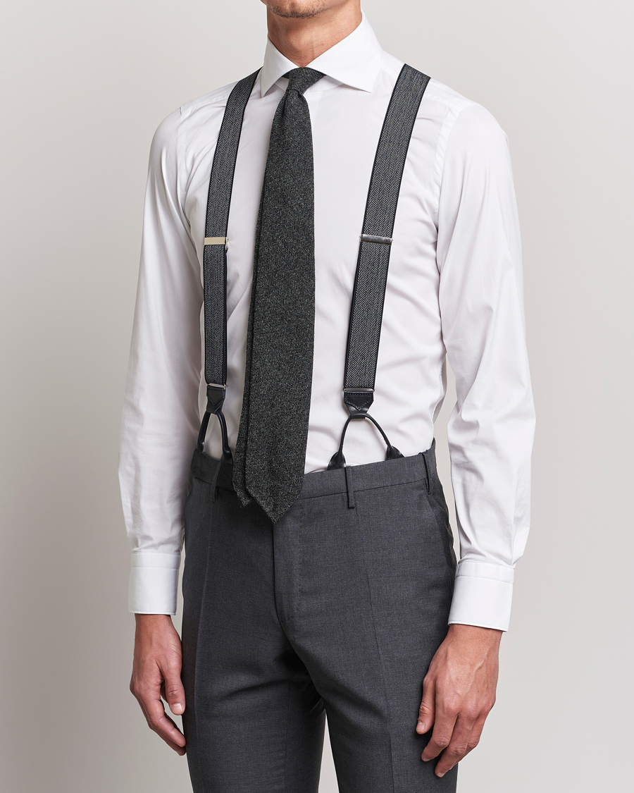 Hombres | Albert Thurston Elastic Herringbone Braces 35mm Blue | Albert Thurston | Elastic Herringbone Braces 35mm Blue