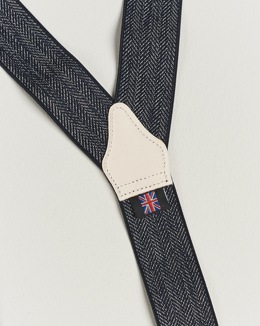 Hombres | Albert Thurston Elastic Herringbone Braces 35mm Blue | Albert Thurston | Elastic Herringbone Braces 35mm Blue