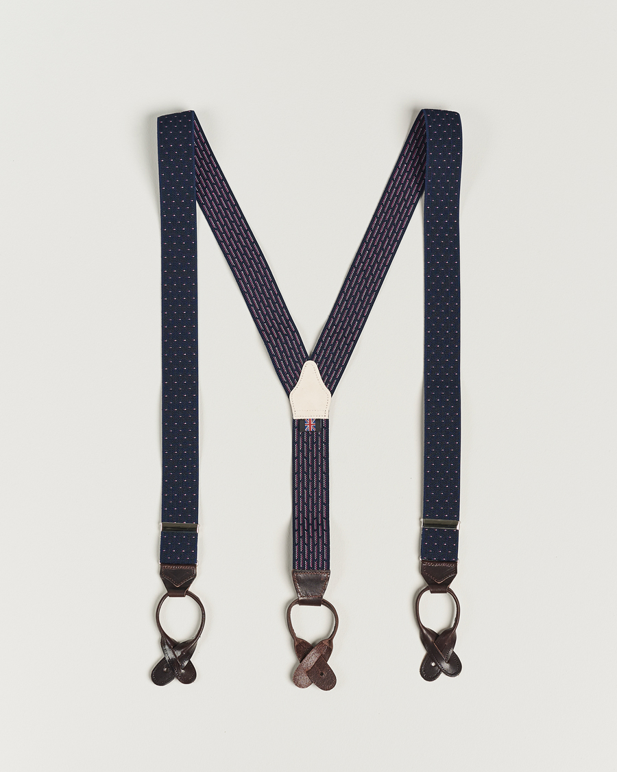 Hombres | Albert Thurston Elastic Dot Braces 35mm Blue | Albert Thurston | Elastic Dot Braces 35mm Blue