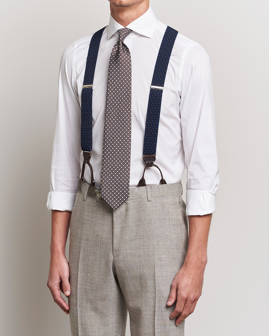 Hombres | Albert Thurston Elastic Dot Braces 35mm Blue | Albert Thurston | Elastic Dot Braces 35mm Blue