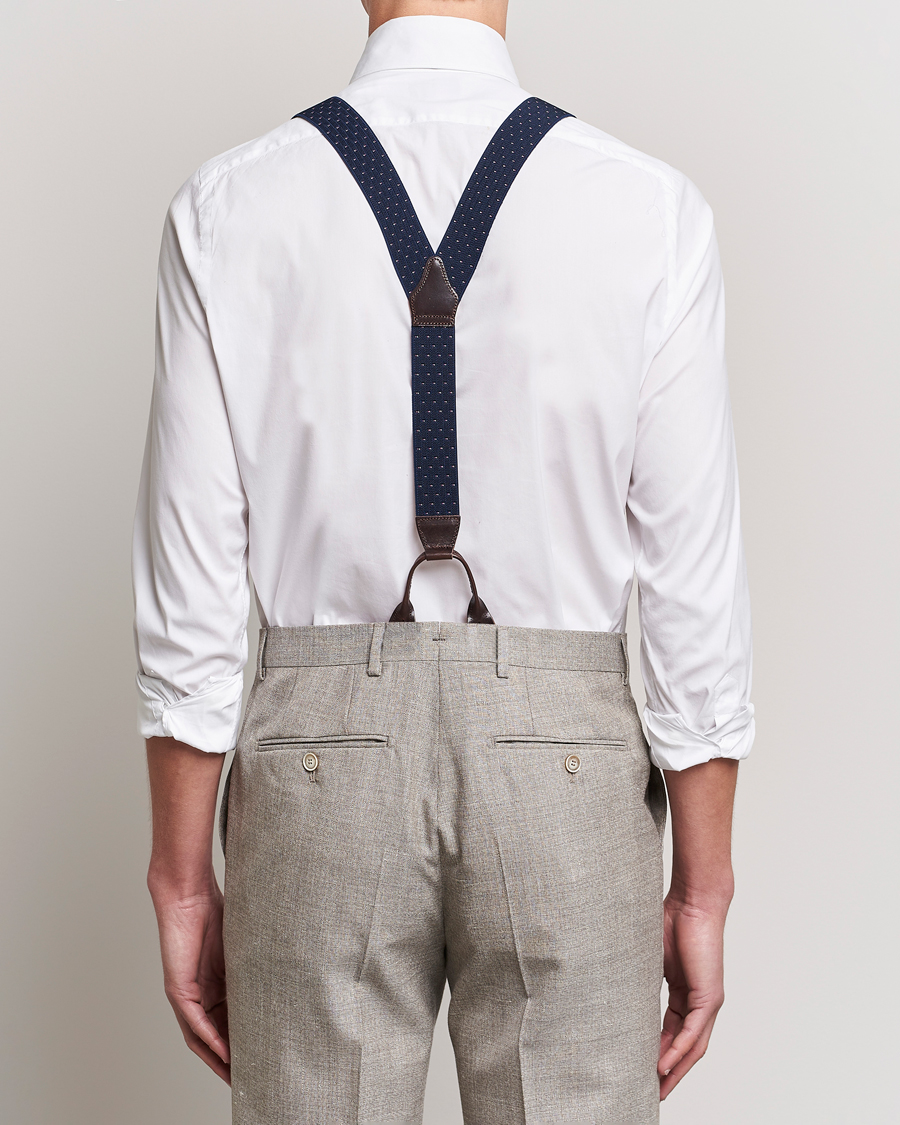 Hombres | Albert Thurston Elastic Dot Braces 35mm Blue | Albert Thurston | Elastic Dot Braces 35mm Blue