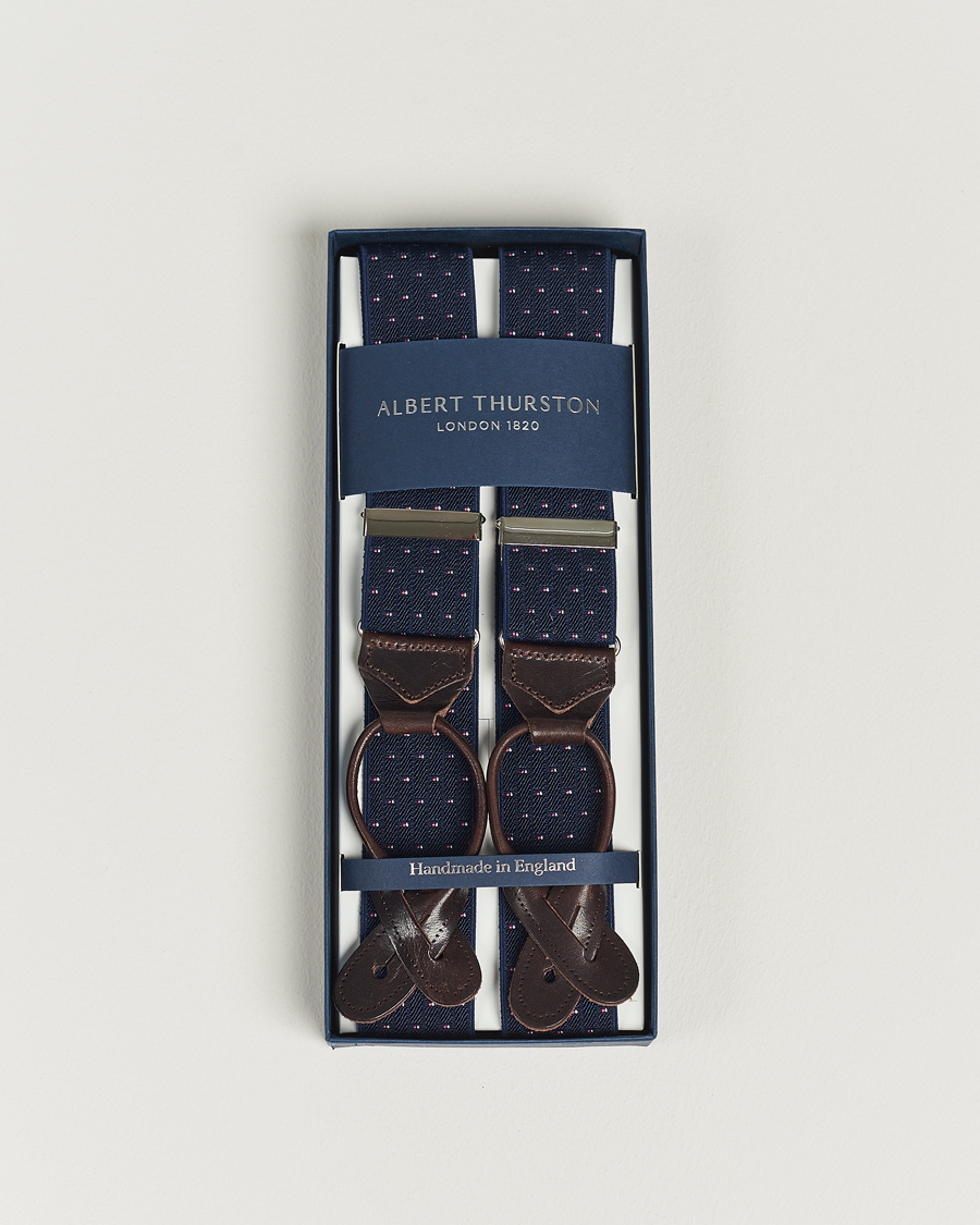 Hombres | Albert Thurston Elastic Dot Braces 35mm Blue | Albert Thurston | Elastic Dot Braces 35mm Blue