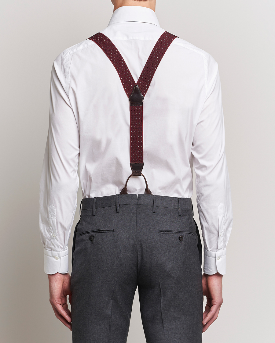 Hombres | Albert Thurston Elastic Dot Braces 35mm Wine | Albert Thurston | Elastic Dot Braces 35mm Wine