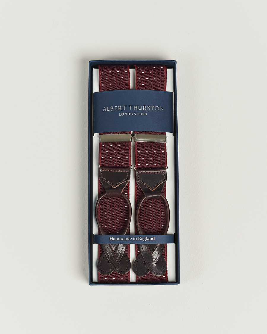 Hombres | Albert Thurston Elastic Dot Braces 35mm Wine | Albert Thurston | Elastic Dot Braces 35mm Wine