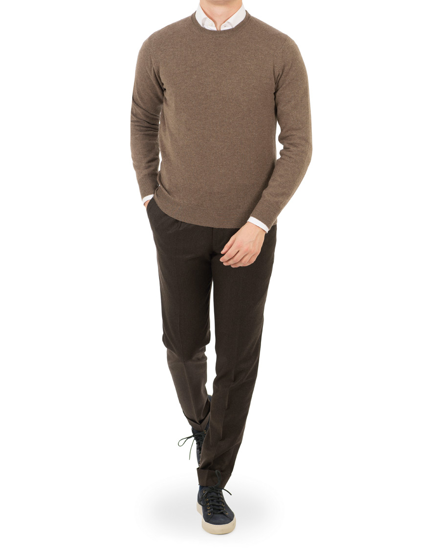 Hombres | Jerséis y prendas de punto | Piacenza Cashmere | Cashmere Crew Neck Sweater Brown
