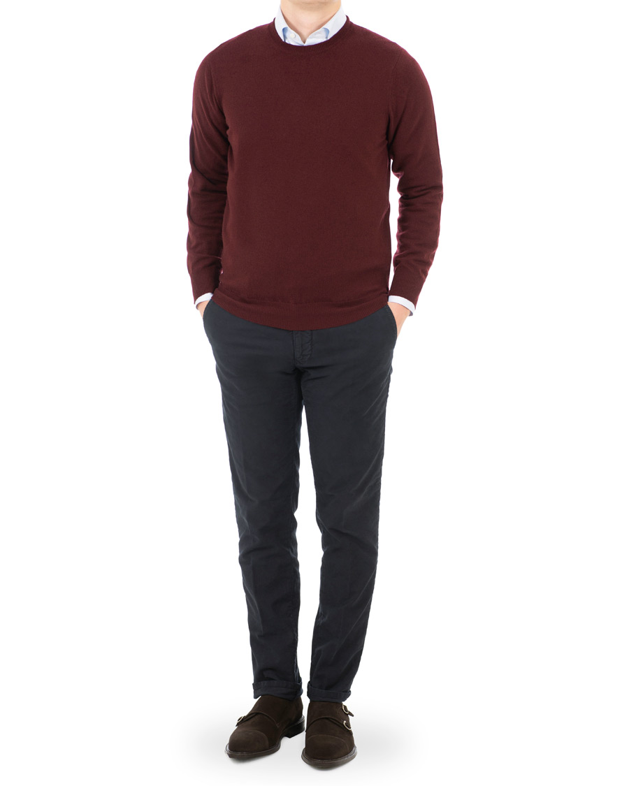 Hombres | Jerséis y prendas de punto | Piacenza Cashmere | Cashmere Crew Neck Sweater Burgundy