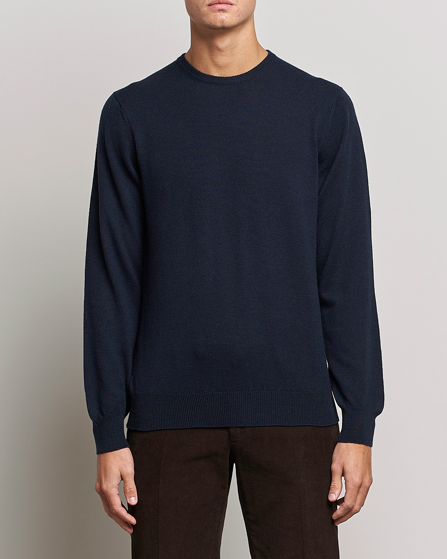 Hombres | Italian Department | Piacenza Cashmere | Cashmere Crew Neck Sweater Navy