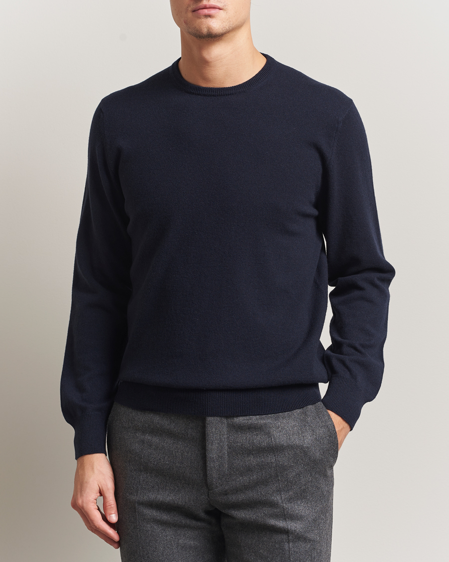 Hombres | Jerséis y prendas de punto | Piacenza Cashmere | Cashmere Crew Neck Sweater Navy