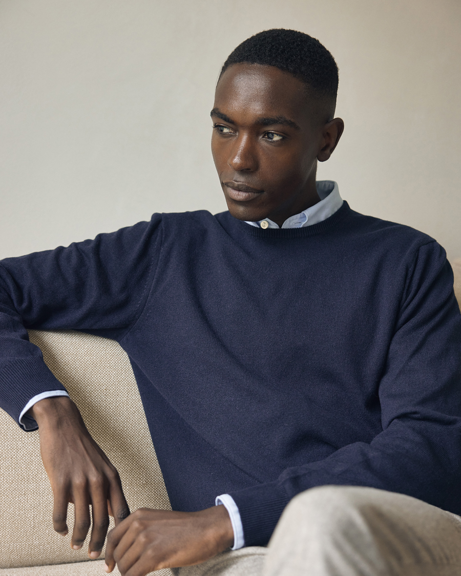 Hombres | Jerséis y prendas de punto | Piacenza Cashmere | Cashmere Crew Neck Sweater Navy
