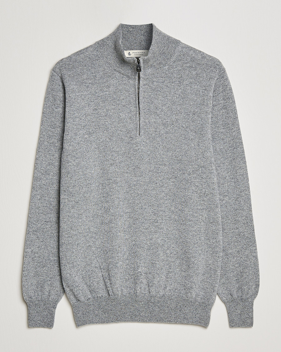 Hombres | Jerséis y prendas de punto | Piacenza Cashmere | Cashmere Half Zip Sweater Light Grey