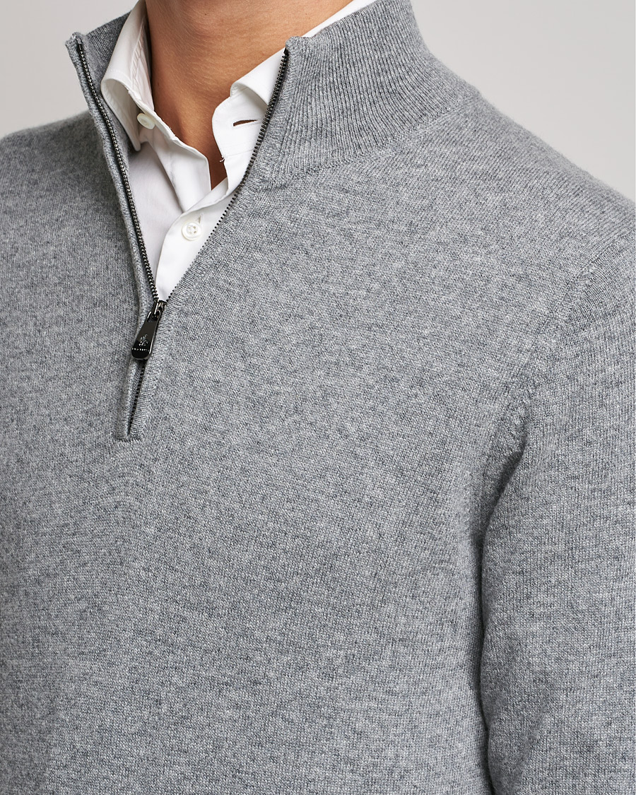 Hombres | Jerséis y prendas de punto | Piacenza Cashmere | Cashmere Half Zip Sweater Light Grey